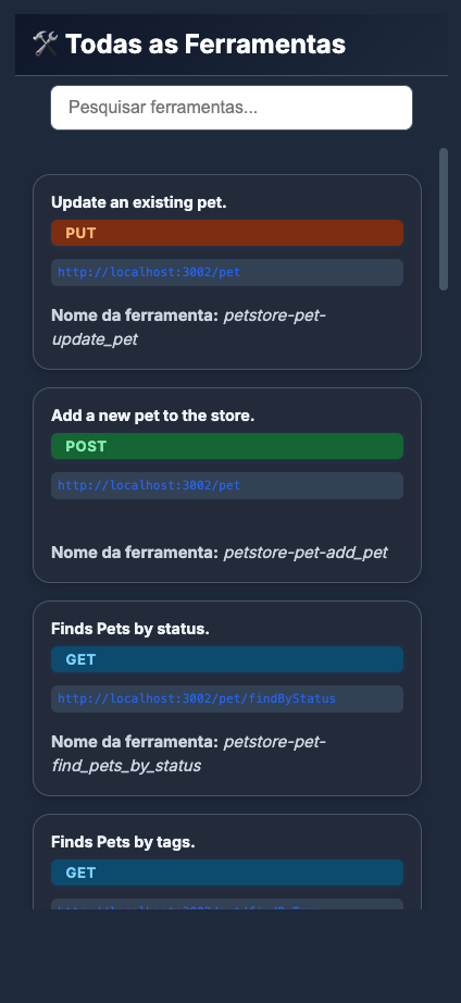Interface Mobile Ferramentas